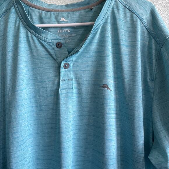Tommy Bahama Shirt Mens 2XL Blue Wave Crest Henley Performance Stretch‎ Athletic - Picture 2 of 6